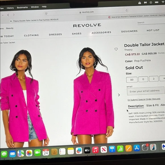 Theory Double Tailor Blazer Jacket in Pop Fuschia - Picture 14 of 14